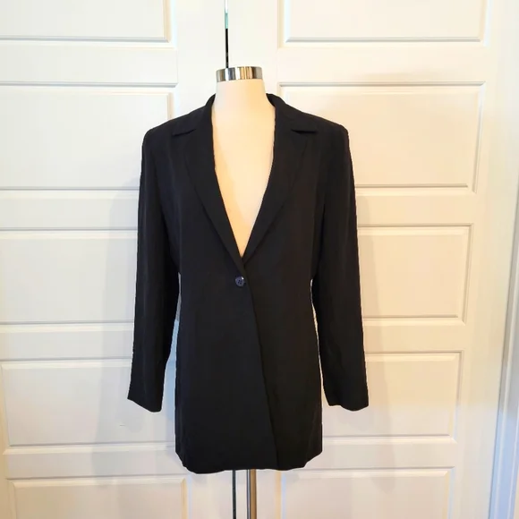 JOSEPHINE CHAUS VINTAGE BLACK LONG BLAZER ONE BUTTON SIZE 10 CIRCA 80'S - Picture 2 of 13